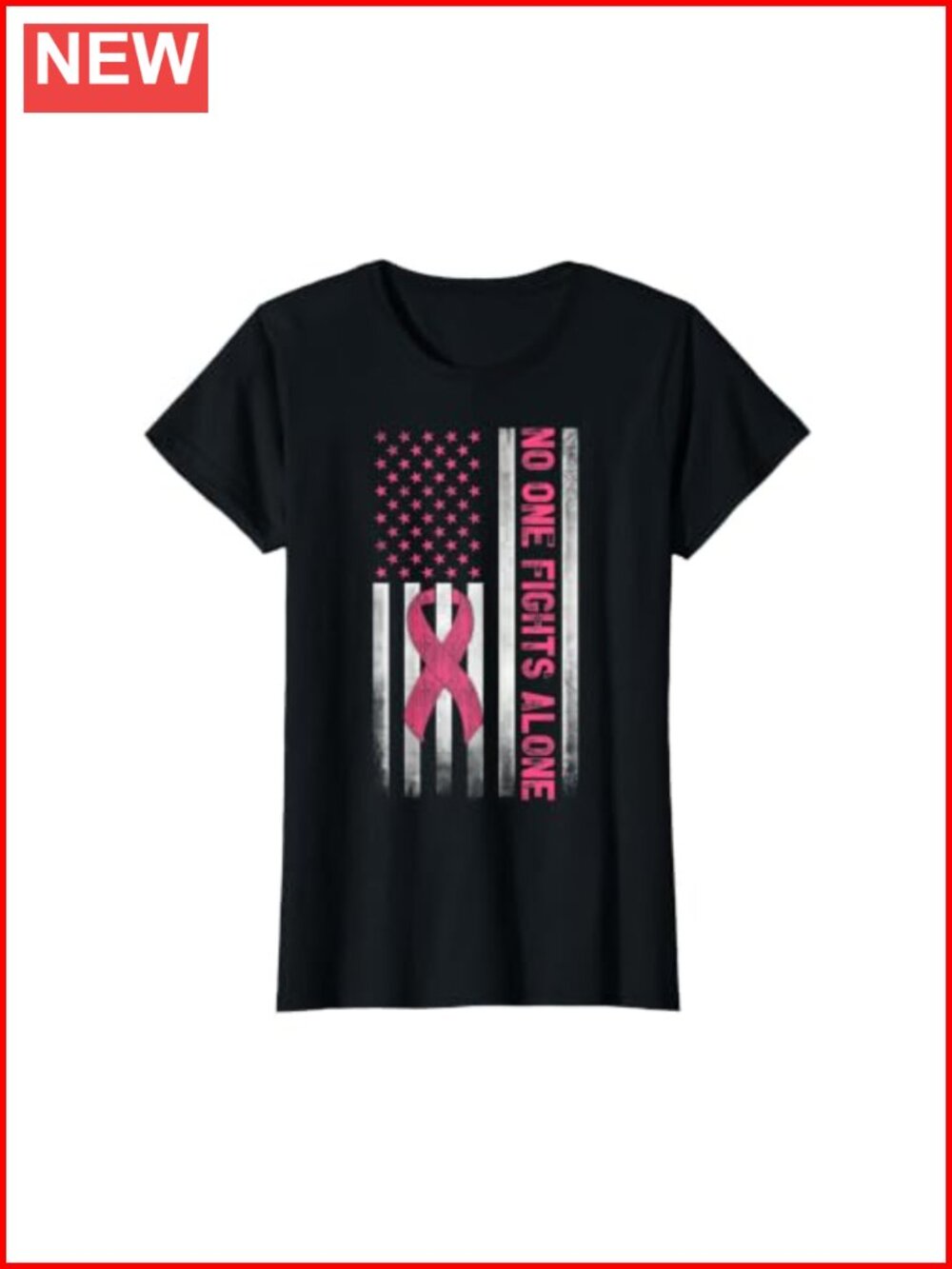 Breast Cancer Awareness Pink Ribbon American Flag T-Shirt Women's